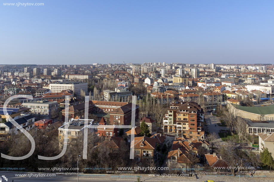 HASKOVO, BULGARIA - MARCH 15, 2014: Amazing panoramic view of City of Haskovo - from Monument of Virgin Mary , Bulgaria