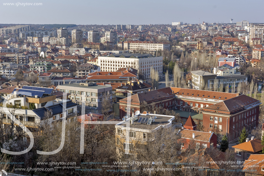 HASKOVO, BULGARIA - MARCH 15, 2014: Amazing panoramic view of City of Haskovo - from Monument of Virgin Mary , Bulgaria