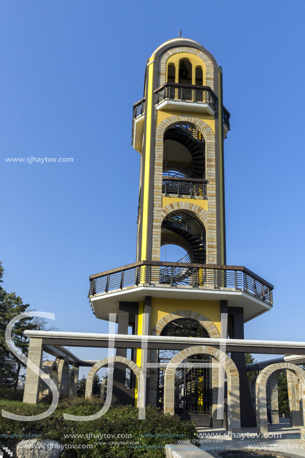 HASKOVO, BULGARIA - MARCH 15, 2014: Church bell tower near Monument of Virgin Mary in City of Haskovo , Bulgaria