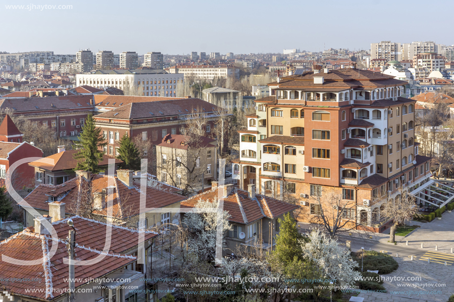 HASKOVO, BULGARIA - MARCH 15, 2014: Amazing panoramic view of City of Haskovo - from Monument of Virgin Mary , Bulgaria