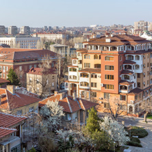 HASKOVO, BULGARIA - MARCH 15, 2014: Amazing panoramic view of City of Haskovo - from Monument of Virgin Mary , Bulgaria