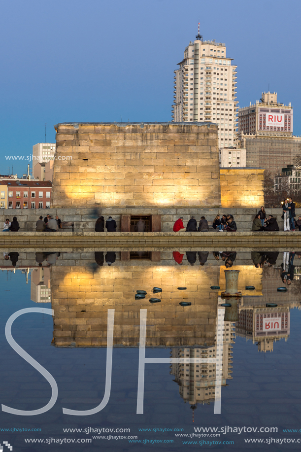 MADRID, SPAIN - JANUARY 21, 2018:  Sunset view of Temple of Debod in City of Madrid, Spain