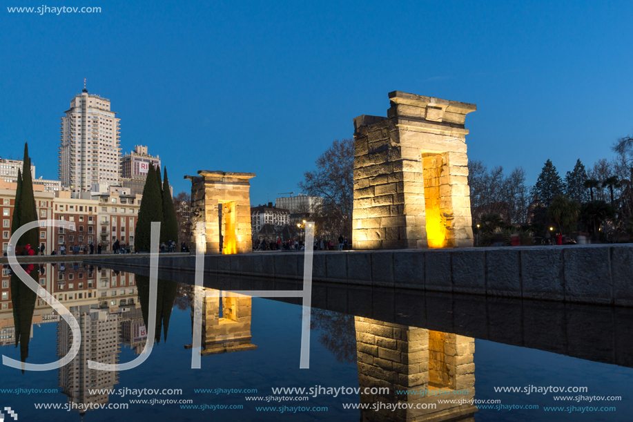 MADRID, SPAIN - JANUARY 21, 2018:  Sunset view of Temple of Debod in City of Madrid, Spain