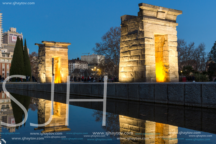 MADRID, SPAIN - JANUARY 21, 2018:  Sunset view of Temple of Debod in City of Madrid, Spain