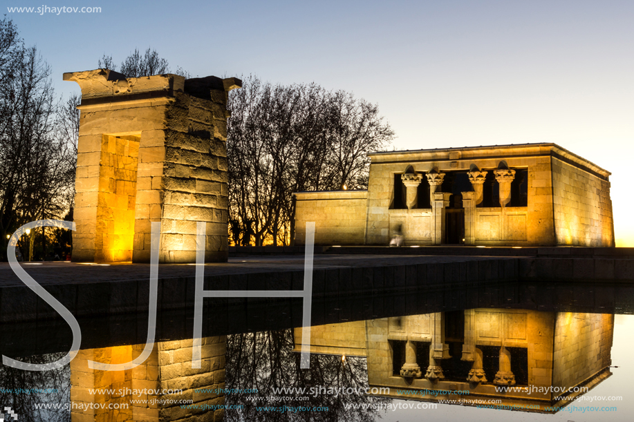 MADRID, SPAIN - JANUARY 21, 2018:  Sunset view of Temple of Debod in City of Madrid, Spain