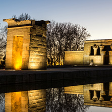 MADRID, SPAIN - JANUARY 21, 2018:  Sunset view of Temple of Debod in City of Madrid, Spain
