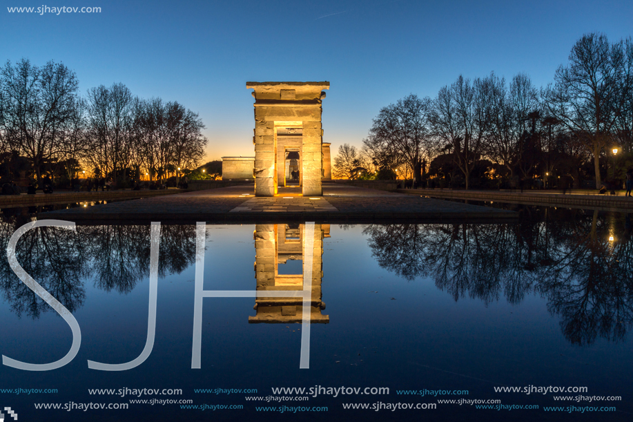 MADRID, SPAIN - JANUARY 21, 2018:  Sunset view of Temple of Debod in City of Madrid, Spain