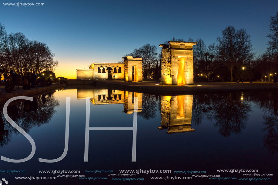MADRID, SPAIN - JANUARY 21, 2018:  Sunset view of Temple of Debod in City of Madrid, Spain
