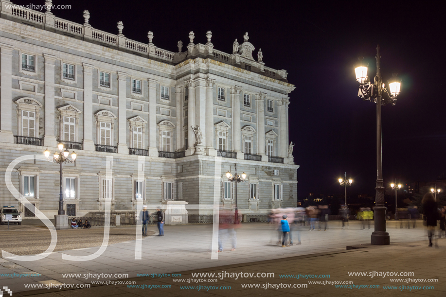 MADRID, SPAIN - JANUARY 21, 2018: Night Photo of Royal Palace and in City of Madrid, Spain