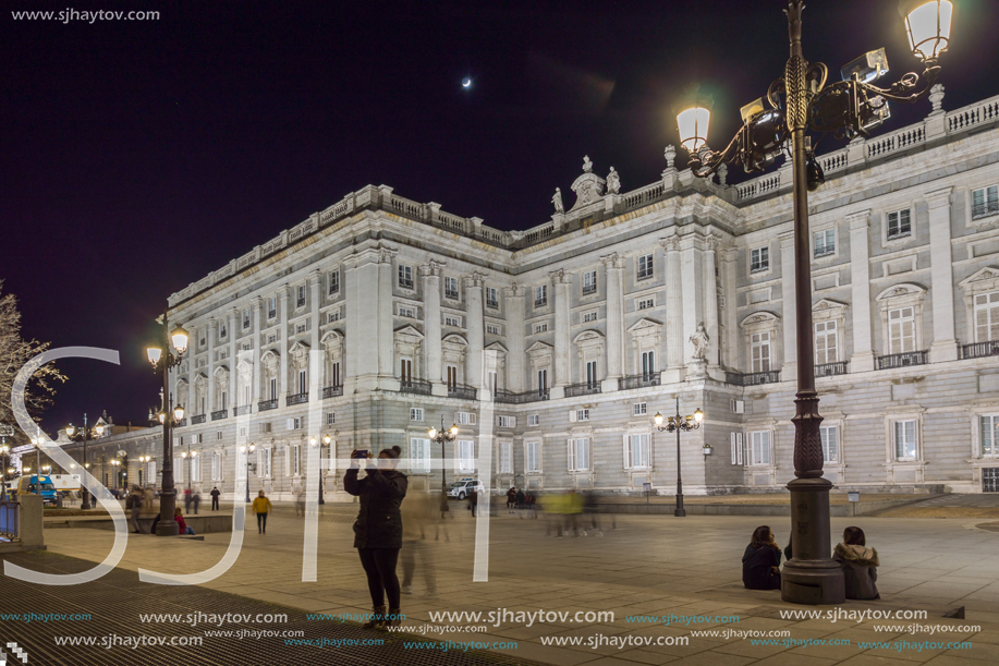 MADRID, SPAIN - JANUARY 21, 2018: Night Photo of Royal Palace and in City of Madrid, Spain
