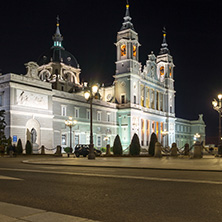 MADRID, SPAIN - JANUARY 21, 2018: Night Photo of Almudena Cathedral in City of Madrid, Spain