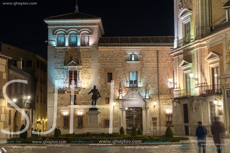 MADRID, SPAIN - JANUARY 21, 2018: Night photo of Plaza de la Villa in City of Madrid, Spain