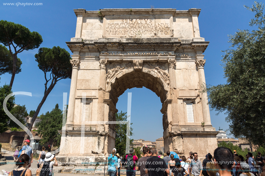 ROME, ITALY - JUNE 24, 2017: Arch of Titus in Roman Forum in city of Rome, Italy