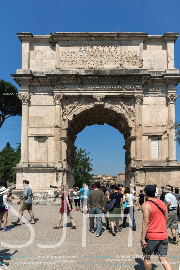 ROME, ITALY - JUNE 24, 2017: Arch of Titus in Roman Forum in city of Rome, Italy