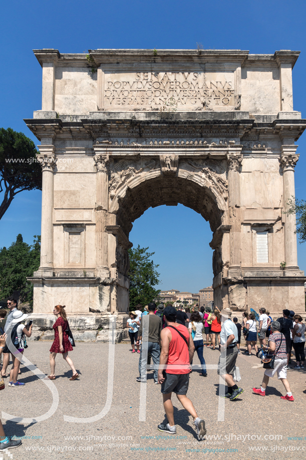 ROME, ITALY - JUNE 24, 2017: Arch of Titus in Roman Forum in city of Rome, Italy