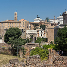 ROME, ITALY - JUNE 24, 2017: Panoramic view of Roman Forum in city of Rome, Italy