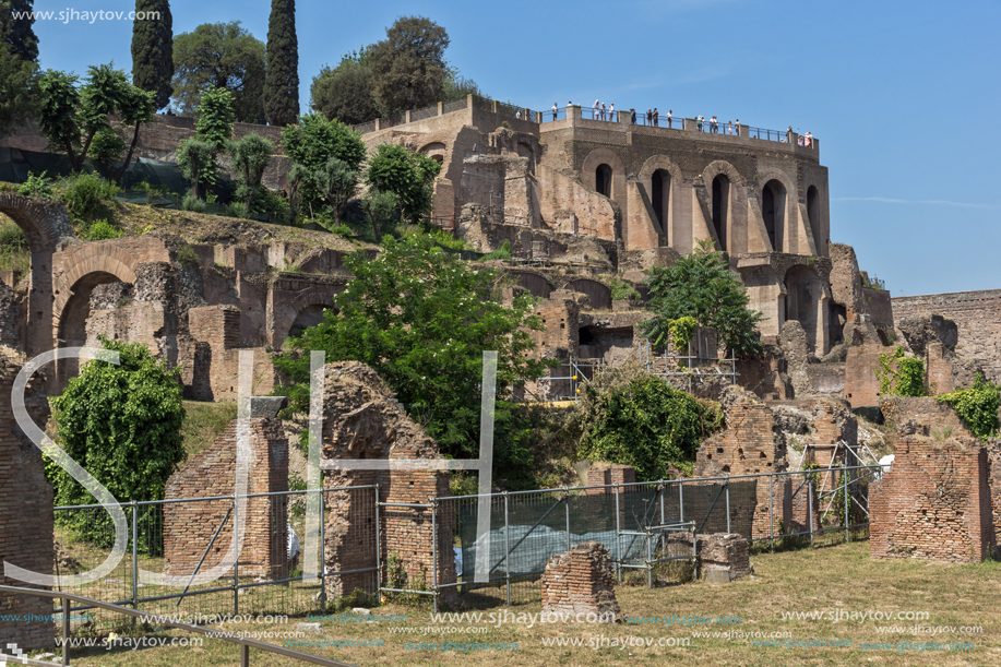 ROME, ITALY - JUNE 24, 2017: Panoramic view of Roman Forum in city of Rome, Italy