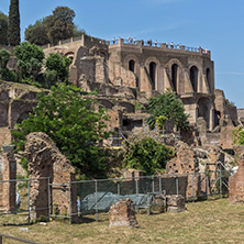 ROME, ITALY - JUNE 24, 2017: Panoramic view of Roman Forum in city of Rome, Italy