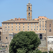 ROME, ITALY - JUNE 24, 2017: Panoramic view of Roman Forum in city of Rome, Italy