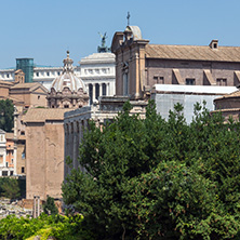 ROME, ITALY - JUNE 24, 2017: Panoramic view of Roman Forum in city of Rome, Italy