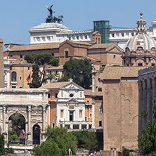 ROME, ITALY - JUNE 24, 2017: Panoramic view of Roman Forum in city of Rome, Italy