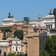 ROME, ITALY - JUNE 24, 2017: Panoramic view of Roman Forum in city of Rome, Italy