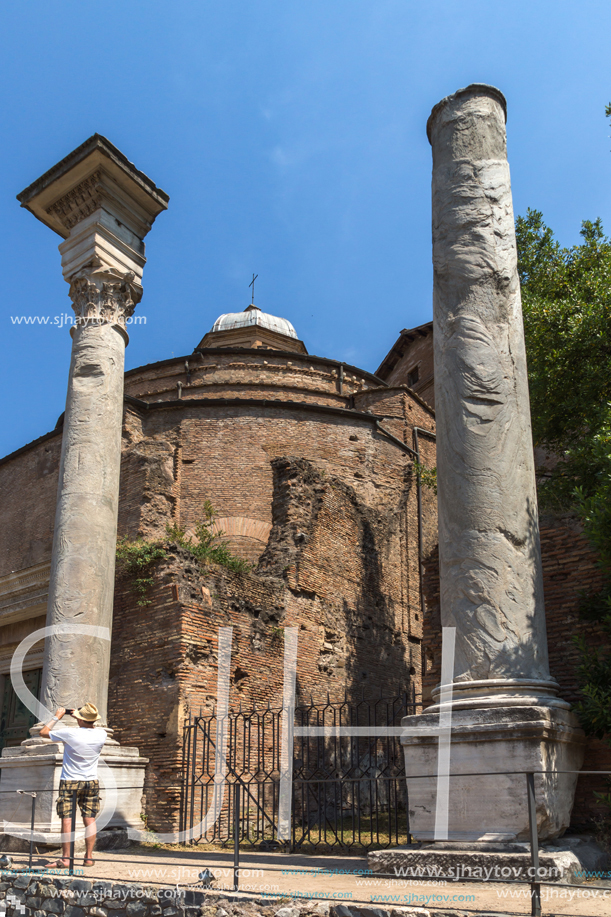 ROME, ITALY - JUNE 24, 2017: Temple Of Romulus in Roman Forum in city of Rome, Italy
