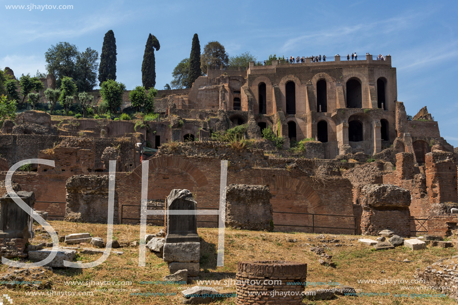 ROME, ITALY - JUNE 24, 2017: Panoramic view of Roman Forum in city of Rome, Italy