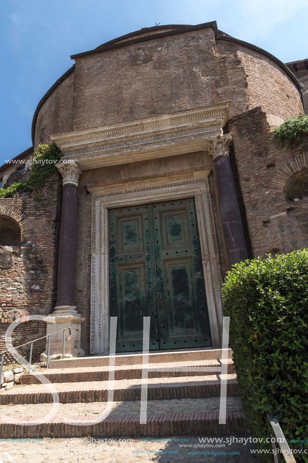 ROME, ITALY - JUNE 24, 2017: Temple Of Romulus in Roman Forum in city of Rome, Italy