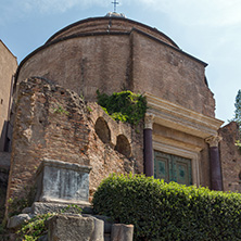 ROME, ITALY - JUNE 24, 2017: Temple Of Romulus in Roman Forum in city of Rome, Italy