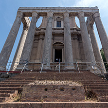 ROME, ITALY - JUNE 24, 2017: Antoninus and Faustina Temple at Roman Forum in city of Rome, Italy