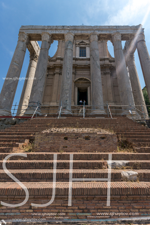 ROME, ITALY - JUNE 24, 2017: Antoninus and Faustina Temple at Roman Forum in city of Rome, Italy
