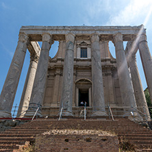 ROME, ITALY - JUNE 24, 2017: Antoninus and Faustina Temple at Roman Forum in city of Rome, Italy