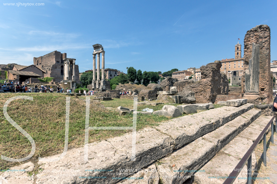 ROME, ITALY - JUNE 24, 2017: Panoramic view of Roman Forum in city of Rome, Italy