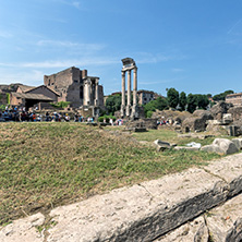 ROME, ITALY - JUNE 24, 2017: Panoramic view of Roman Forum in city of Rome, Italy