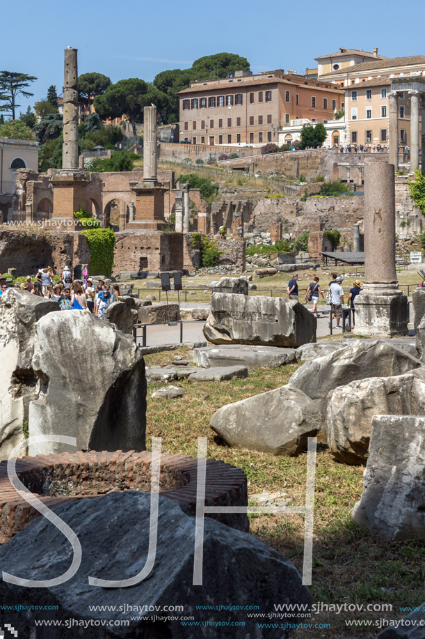 ROME, ITALY - JUNE 24, 2017: Panoramic view of Roman Forum in city of Rome, Italy