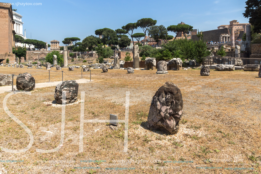 ROME, ITALY - JUNE 24, 2017: Panoramic view of Roman Forum in city of Rome, Italy