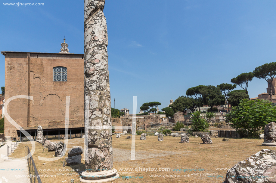 ROME, ITALY - JUNE 24, 2017: Panoramic view of Roman Forum in city of Rome, Italy