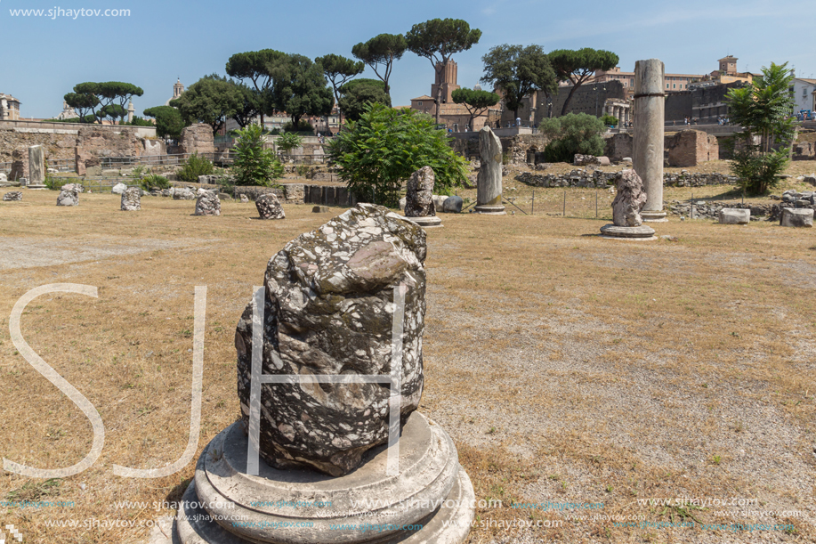 ROME, ITALY - JUNE 24, 2017: Panoramic view of Roman Forum in city of Rome, Italy