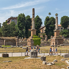 ROME, ITALY - JUNE 24, 2017: Panoramic view of Roman Forum in city of Rome, Italy