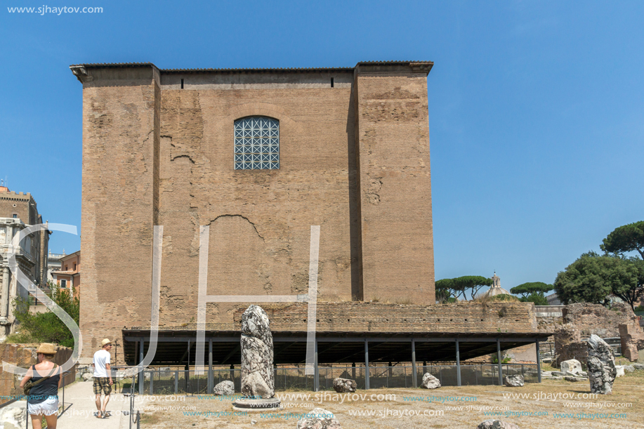 ROME, ITALY - JUNE 24, 2017: Panoramic view of Roman Forum in city of Rome, Italy