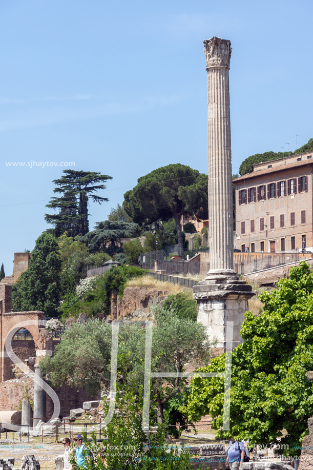 ROME, ITALY - JUNE 24, 2017: Panoramic view of Roman Forum in city of Rome, Italy