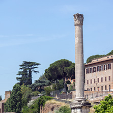 ROME, ITALY - JUNE 24, 2017: Panoramic view of Roman Forum in city of Rome, Italy