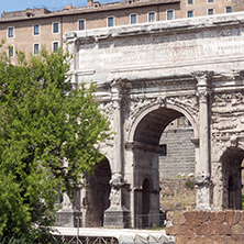 ROME, ITALY - JUNE 24, 2017: Septimius Severus Arch at Roman Forum in city of Rome, Italy