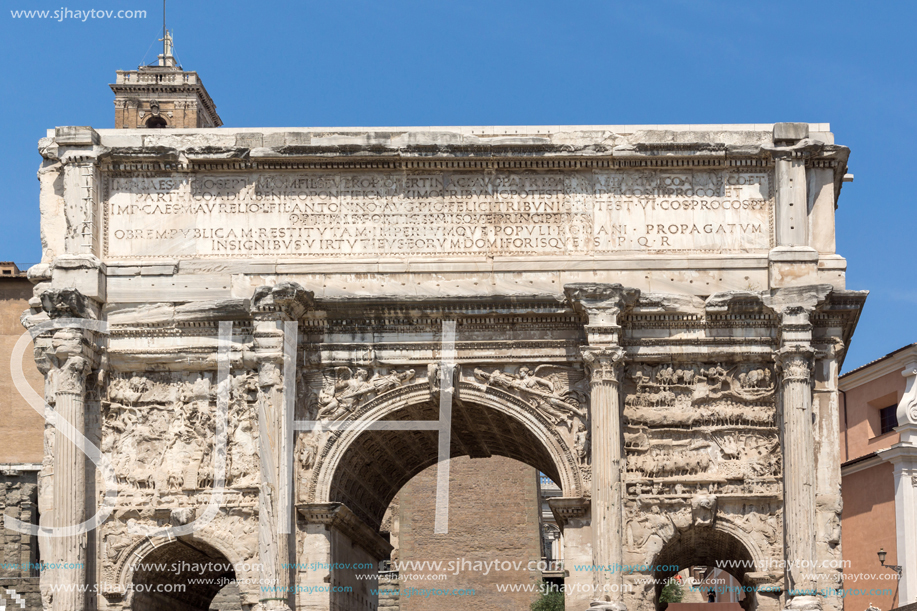 ROME, ITALY - JUNE 24, 2017: Septimius Severus Arch at Roman Forum in city of Rome, Italy