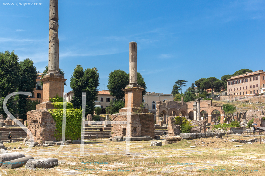 ROME, ITALY - JUNE 24, 2017: Column of Phocas at Roman Forum in city of Rome, Italy