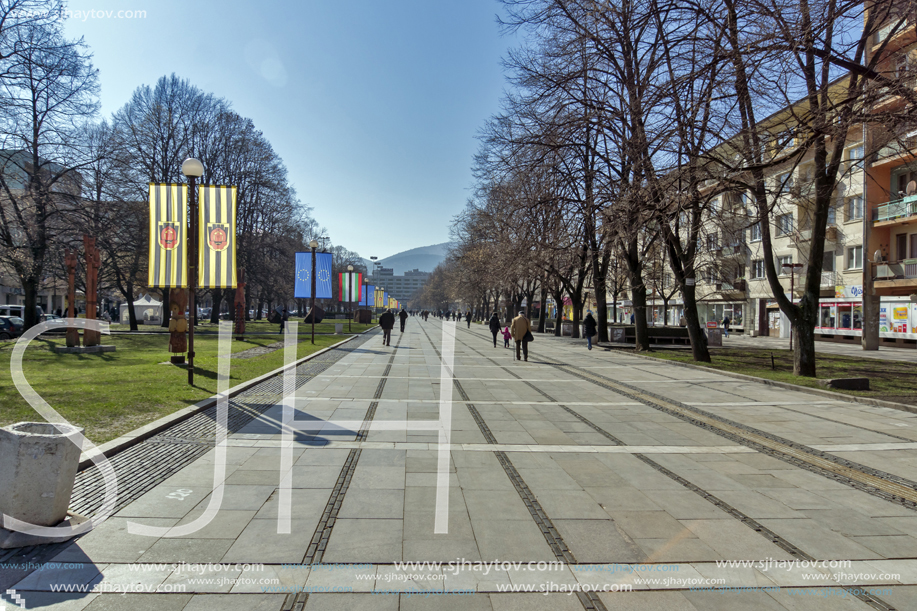 PERNIK, BULGARIA - MARCH 12, 2014:  Panoramic view of center of city of Pernik, Bulgaria