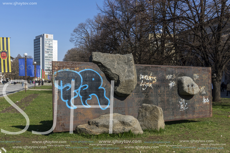 PERNIK, BULGARIA - MARCH 12, 2014:  Panoramic view of center of city of Pernik, Bulgaria