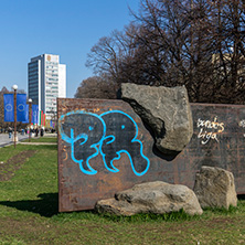 PERNIK, BULGARIA - MARCH 12, 2014:  Panoramic view of center of city of Pernik, Bulgaria