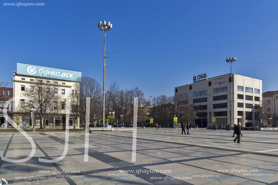 PERNIK, BULGARIA - MARCH 12, 2014:  Panoramic view of center of city of Pernik, Bulgaria